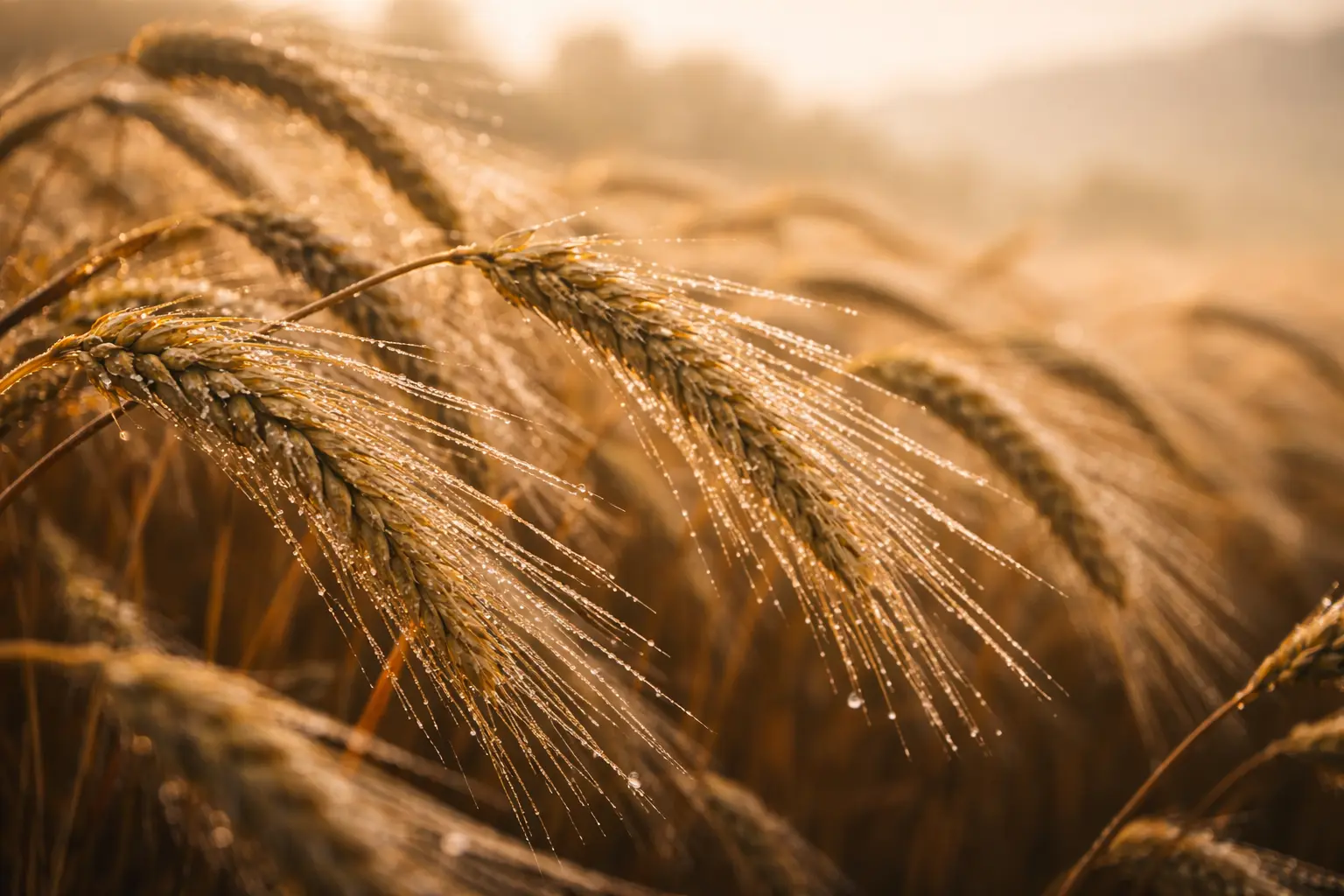 Cereali: spighe con rugiada al mattino